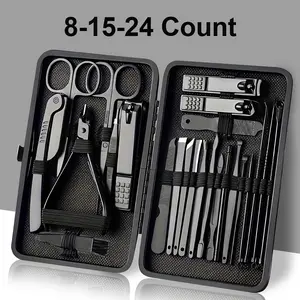 Stainless Steel Nail Clipper Set with Storage Case, 8/15/24 Pieces Portable Manicure & Pedicure Tool for Home & Travel, Professional Nail Care Tool for Men & Women, Nail Clippers