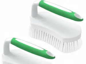 Scrub Brush for Cleaning Comfort Grip Shower Scrubber Stiff Bristles with Handle Heavy Duty Cleaner Brush for Tub Sink Carpet Floor - Pack of 2 (Green+Green)