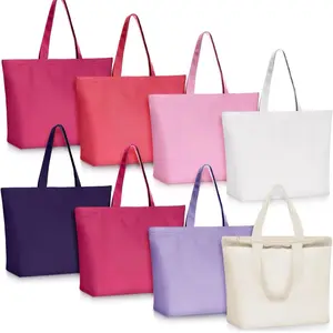 Live Pick Design Canvas Tote Bag with Zipper - White Canvas Tote with Colorful Handles and Zipper Closure