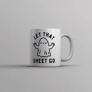 Let That Sheet Go Mug Funny Halloween Bed Sheets Ghost Joke Cup - 11oz Funny Coffee Mugs Ceramic Printed Drinkware Cup