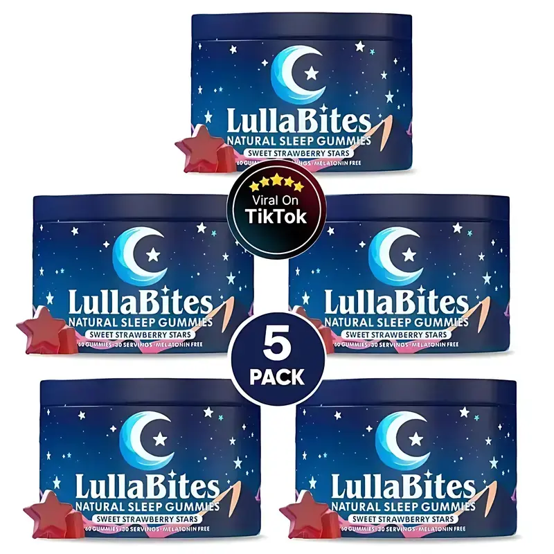 [5-Pack Bundle] LullaBites Natural Sleep Gummies - 30 Servings-Sweet Strawberry Stars (Melatonin Free)