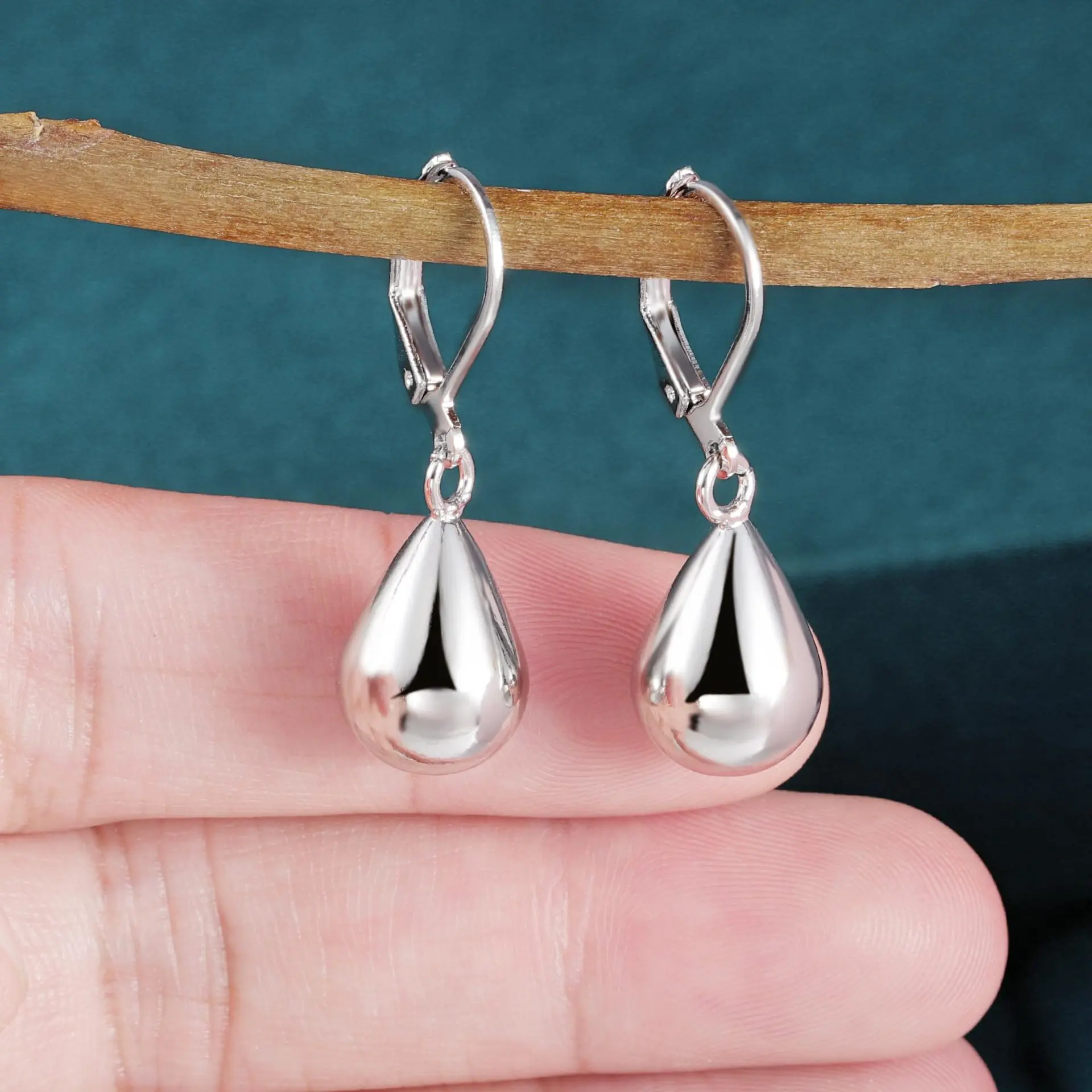 Female Teardrop Dangle Earrings - Silver-Plated Copper Minimalist Lightweight Fashionable Jewelry Accessories, Polished Glossy, Ideal Gift for Casual, Everyday & Party Wear