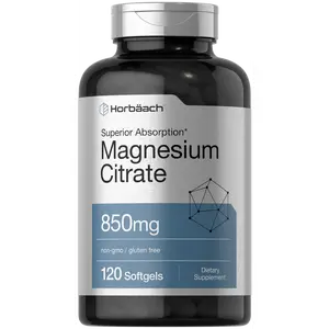 Horbäach Magnesium Citrate | 850mg | 120 Softgels | Superior Absorption | Non-GMO and Gluten Free Formula