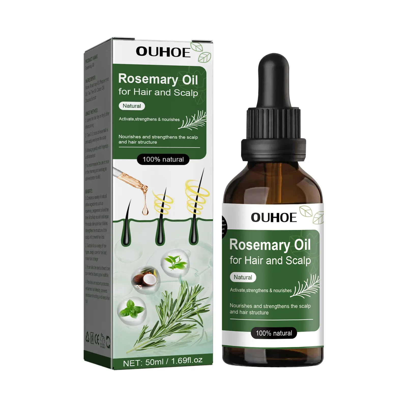 50ML Natural Rosemary Essential Oil for Adults - Moisturizing Haircare Treatment, Shine-Enhancing Scalp Stimulator, Anti-Hair Loss Thickening Aid for Female, Non-Toxic Liquid for Aging Damaged Hair