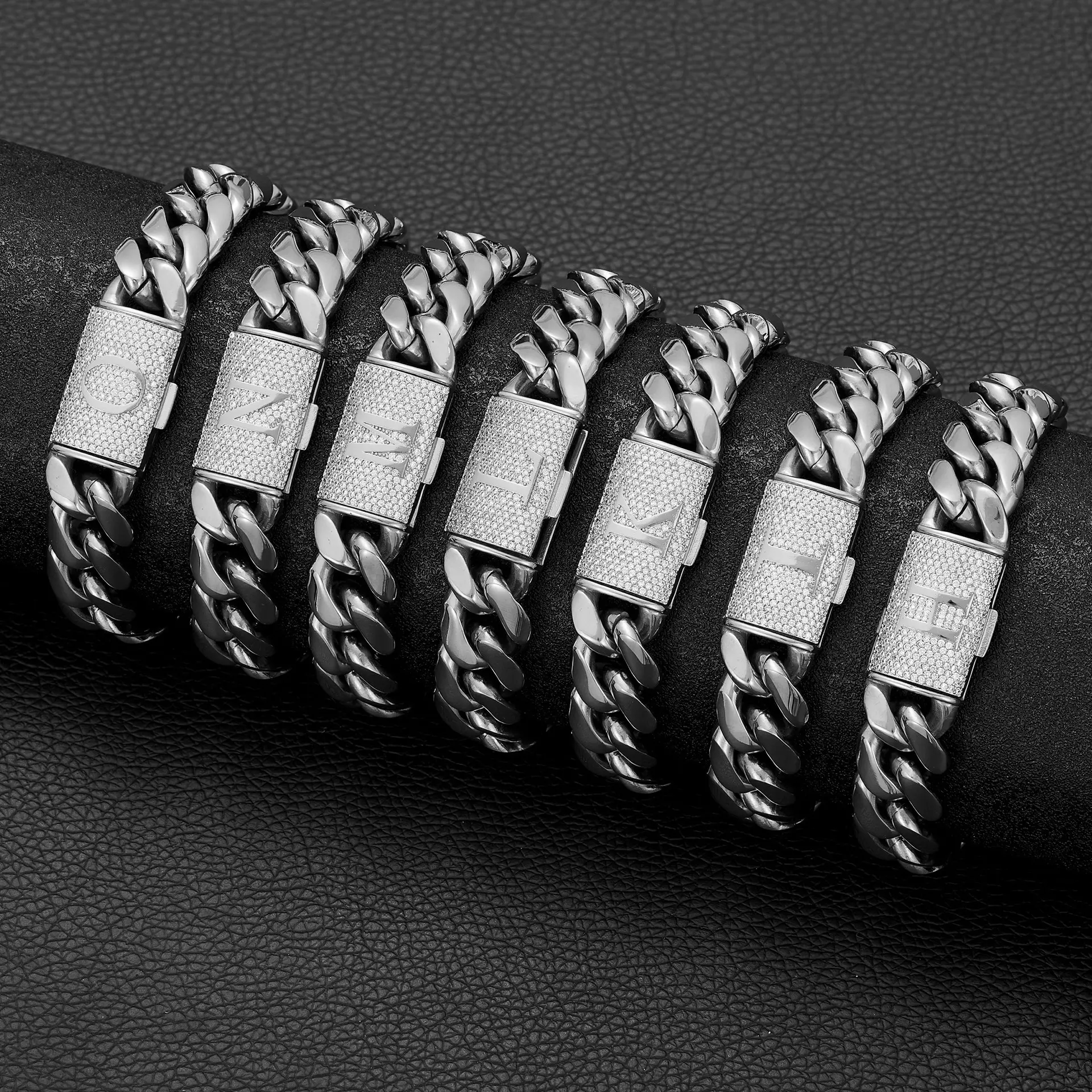 Men's 14mm Stainless Steel Cuban Link Bracelet with Personalized A-Z Initial Clasp, Hip Hop Style Chain with Solid Links for Everyday Wear, Men's Accessories, Gifts For Boyfriend, Jewelry, Shine That Lasts, Bold Look, Unisex, Bracelets, Men's Jewelry