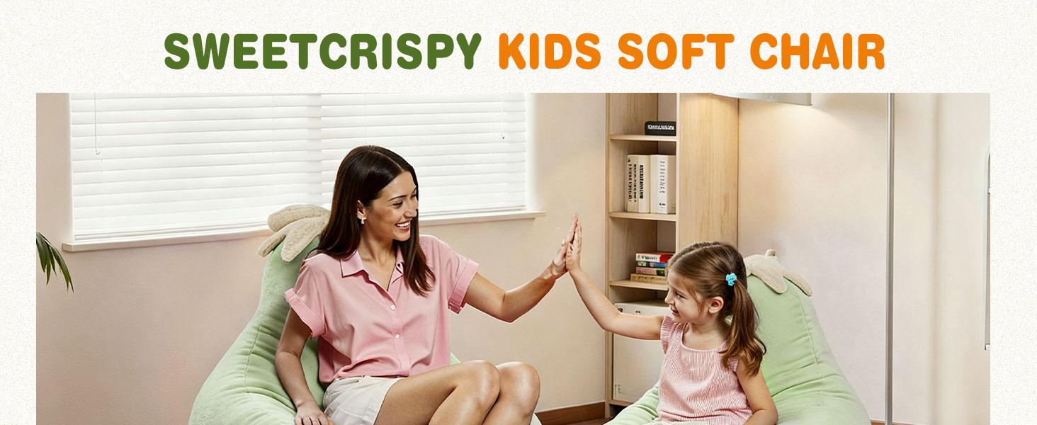 Modern Beanbag Chair for 24/31 Inch Padded Toddler Sofa with High Rebound Memory Foam Beige Purple Eggplant Design Perfect for Reading Gaming or Lounging