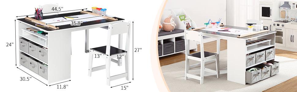 GARVEE Versatile Wooden Activity Table and Chair Set with Storage Bins and Portable Art Supply Organizer for Creative Play and Learning in Stylish Yellow and White or Grey Finish. GARVEE Versatile Wooden Activity Table and Chair Set with Storage Bins and Portable Art Supply Organizer for Creative Play and Learning in Stylish Yellow and White or Grey Finish.