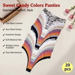 20PCS Ladies' Cheeky Panties in Sweet Candy Color System Low Waist Seamless Undergarment Soft Breathable Knicker Machine Washable Dry Cleanable