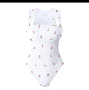 Women's Chic Casual Ribbed Bodysuit - Square Neck, Cherry & Floral Print Tank Top, Comfortable Design