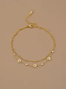 1pc Fashion Rhinestone Daisy Stainless Steel Anklet For Women (The Number Of Beads On The Chain May Have Some Deviation, And The Actual Number Of Beads On The Chain Is Subject To The Size Marked)