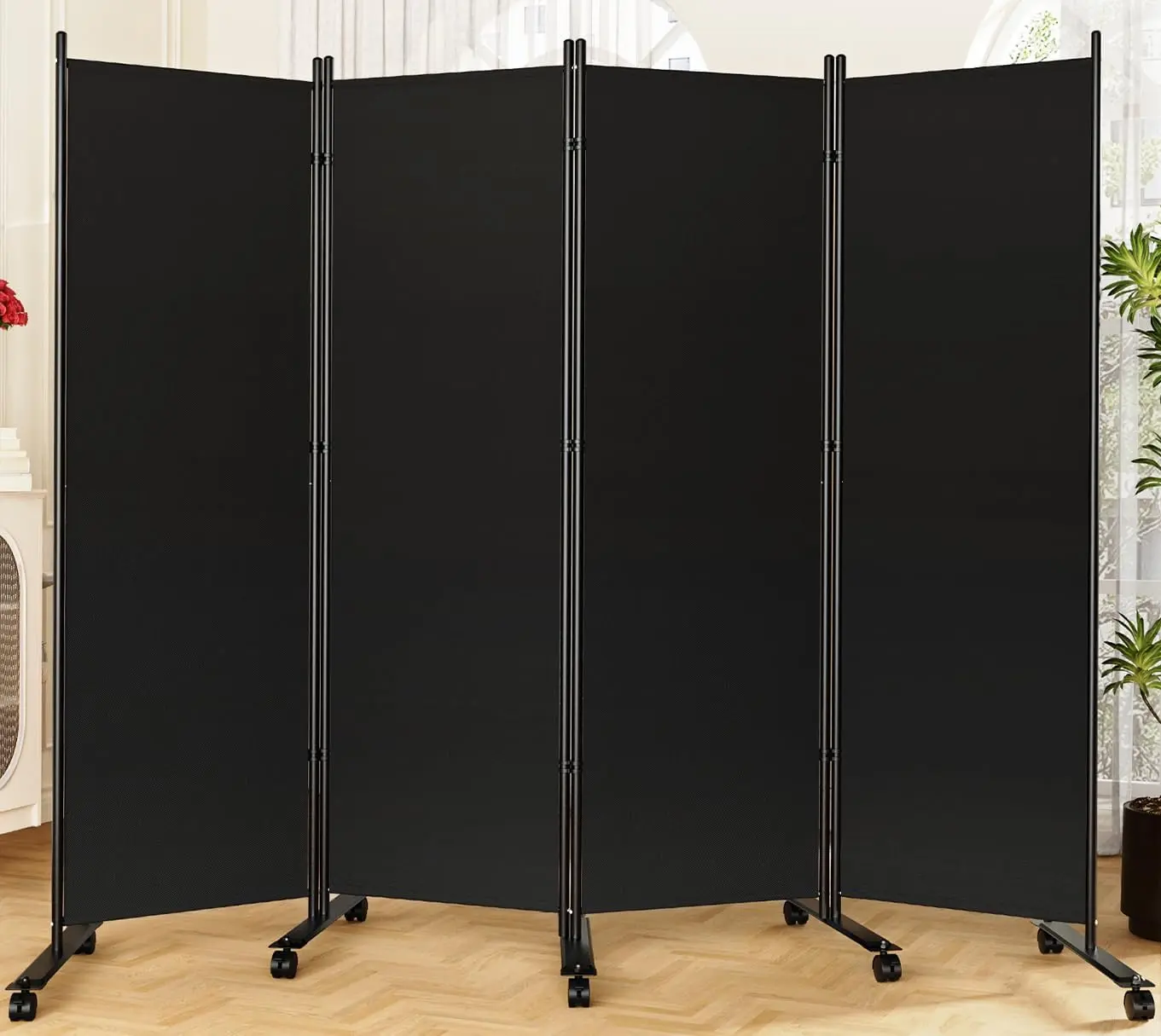 Portable Room Divider - 4 Panel Folding Privacy Screens | Freestanding Fabric Room Divider with Wheels for Home, Office & Hospital - Versatile Partition for Room Separation Furniture Interior deskmakeover