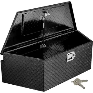 Trailer Tongue Box - 39 Inch Heavy Duty Aluminum Diamond Plate Tongue Box Tool Chest, Tuckbed Toolbox Storage with Lock & Keys, Waterproof Utility Tool Chest for Pickup Truck Bed RV - Black