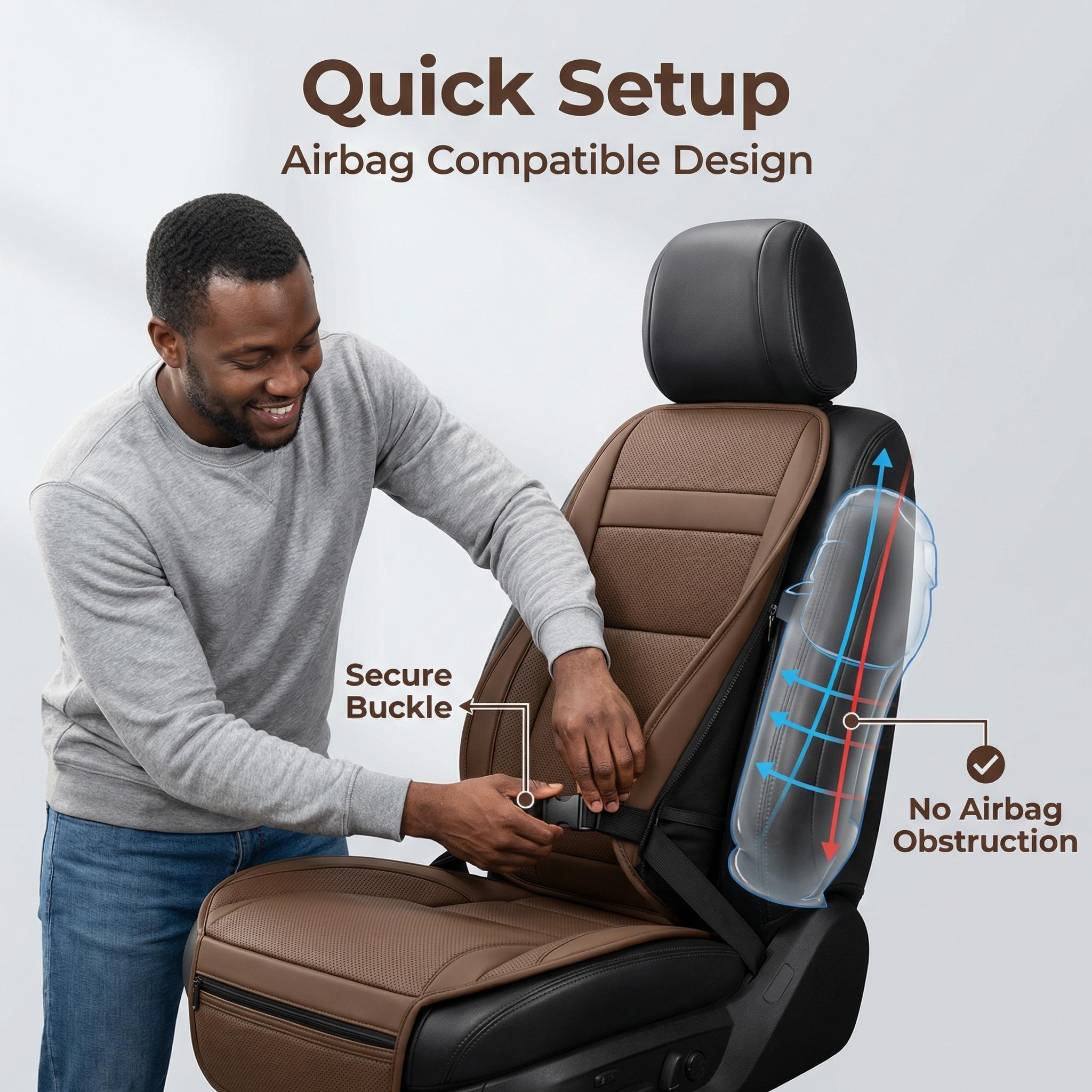 1 Piece For Chevrolet Car Front Seat Cover Protector Waterproof Breathable Five Layer Napa Leather Sit Cushion Pad Mat with Storage Bag Comfortable, Ergonomic Dual Support for Waist & Legs, Universal Fit for Car Sedans SUVs Pickups Trucks