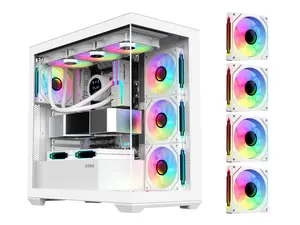 SAMA SV01 Gaming PC Case Computer Mid Tower ATX Case White with 4 Addressable RGB Fans Pre-Installed, Back Plug Motherboard Design, Tempered Glass Transparent Side Panel