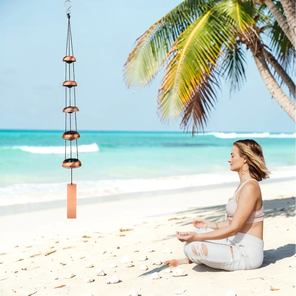 Metal Pagoda Wind Chimes - Copper Feng Shui Japanese-Style Hanging Bells, Outdoor Landscaping Decor for Garden, Patio, Memorial Gift