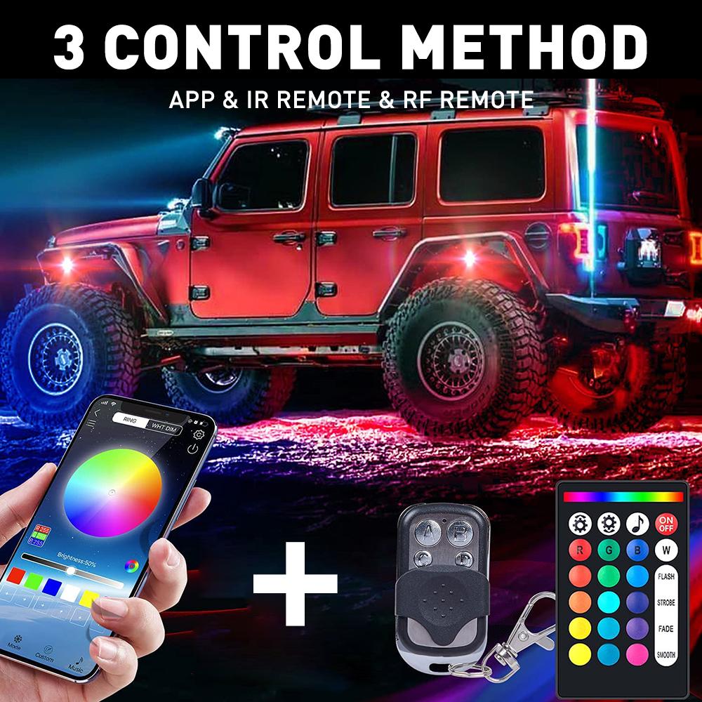 Multicolor RGB Rock Lights, 8/10/12/20 Pods Multicolor RGB LED Rock Lights Kit  Offroad Truck Underbody Neon , Bluetooth APP/Remote Control, Flashing Music Mode Wheel Well Light, For Pickup Truck ATV UTV RZR SUV