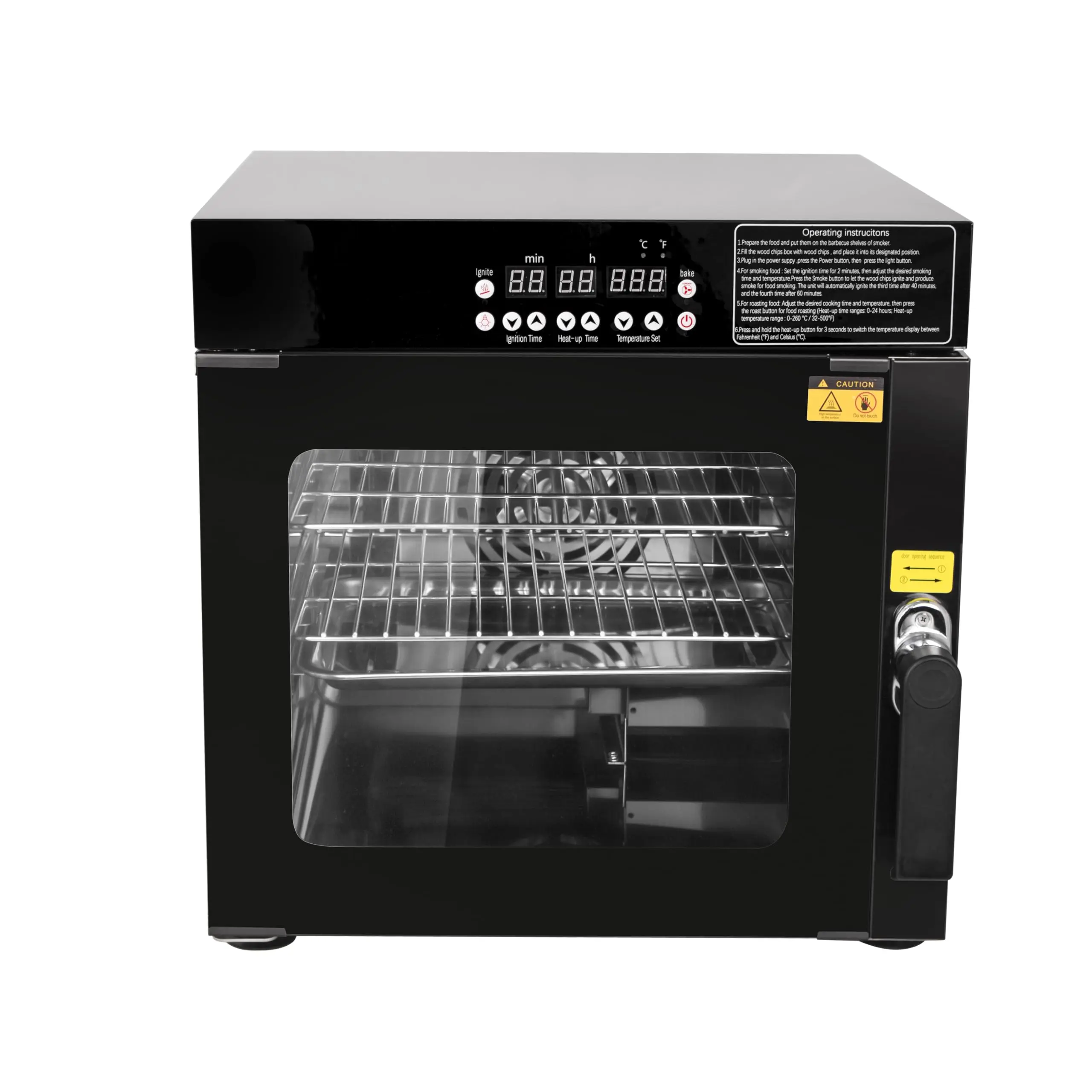 Hakka 3-in-1 Electric Smoker Oven & Food Dehydrator - 110-120V/60Hz 1200W Stainless Steel Countertop BBQ Smoker with Wood Chip Loader, Digital Controls, 2 Racks, Removable Drip Tray for Smoking, Dehydrating, Kitchen Appliances