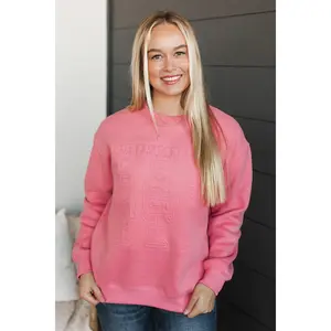 "Crushin' It" Embossed Nutcracker Crew Neck- Neon Pink