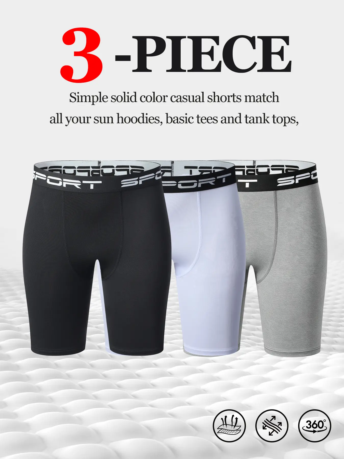 3 Pack Men Solid Color Compression Shorts, Soft Quick Dry High Elastic Athletic Underwear, Breathable Anti-Chafing Sport Base Layer Shorts for Gym Running Training & Daily Casual Wear