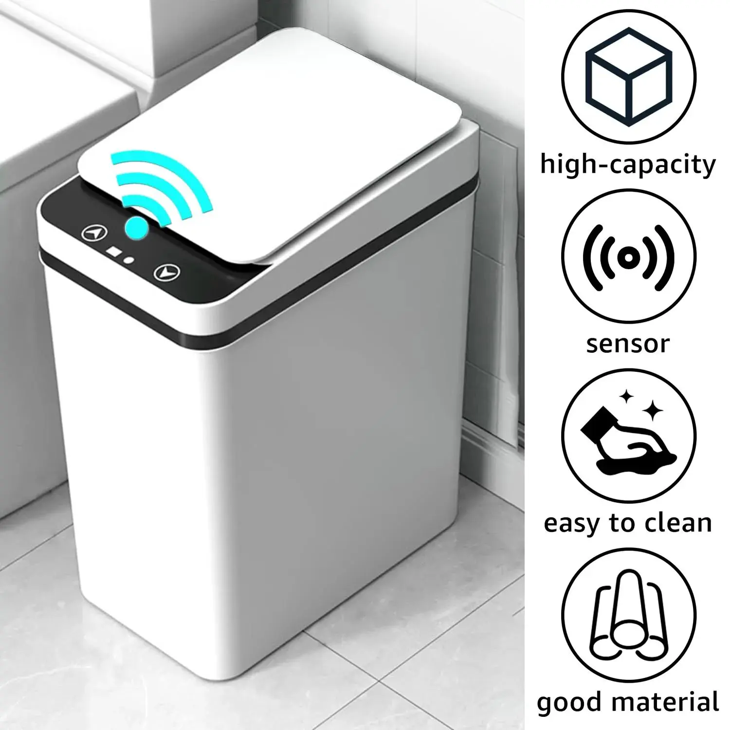 Summerwins 2026 New 12L Waterproof ABS Smart Waste Bin - Touchless Motion Sensor Automatic Trash Can (23.5cm*15.5cm*30cm) with 2 AA Batteries, Touchless Sensor Kitchen Trash Cans for Home, Plastic Bathroom Bins, Ipx5 Waterproofing Handles Splashes
