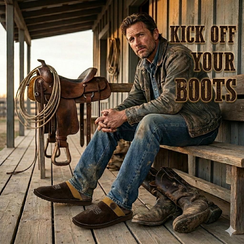 All Season Western Cowboy Boot Stitch Slippers with Square Toe  Suede Leather House Shoes for Men & Women Indoor/Outdoor