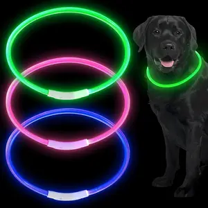3 Pcs Dog Collar USB Rechargeable LED Light up Dog Collar Flash Waterproof Pet Necklace Pet Lights for Night Walking Adjustable Safety Necklace for Large Medium Small Puppy(3 Natural Colors)