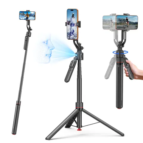 All-in-One Selfie Stick Tripod ,One-Click Automatically Pop-Up Open, Face Tracking ,Gesture Control Functions , with Handheld Stabilizer,Detachable Phone Holder ,360°Rotation,with Mutifunctional Remote Control,Maximum Extends to 68.9 inches,techvibes