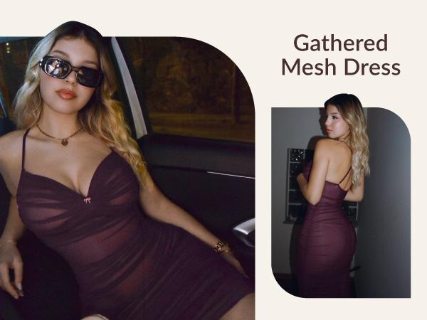 CurvySweet CDK0511A Elegant Off-Shoulder Ruched Mesh Bodycon Midi Pencil Dress with Spaghetti Straps, Cross-Back Design & Built-In Bra — Perfect Christmas Evening Dress for Graduation, Cocktail Parties, Date Nights & Formal Events