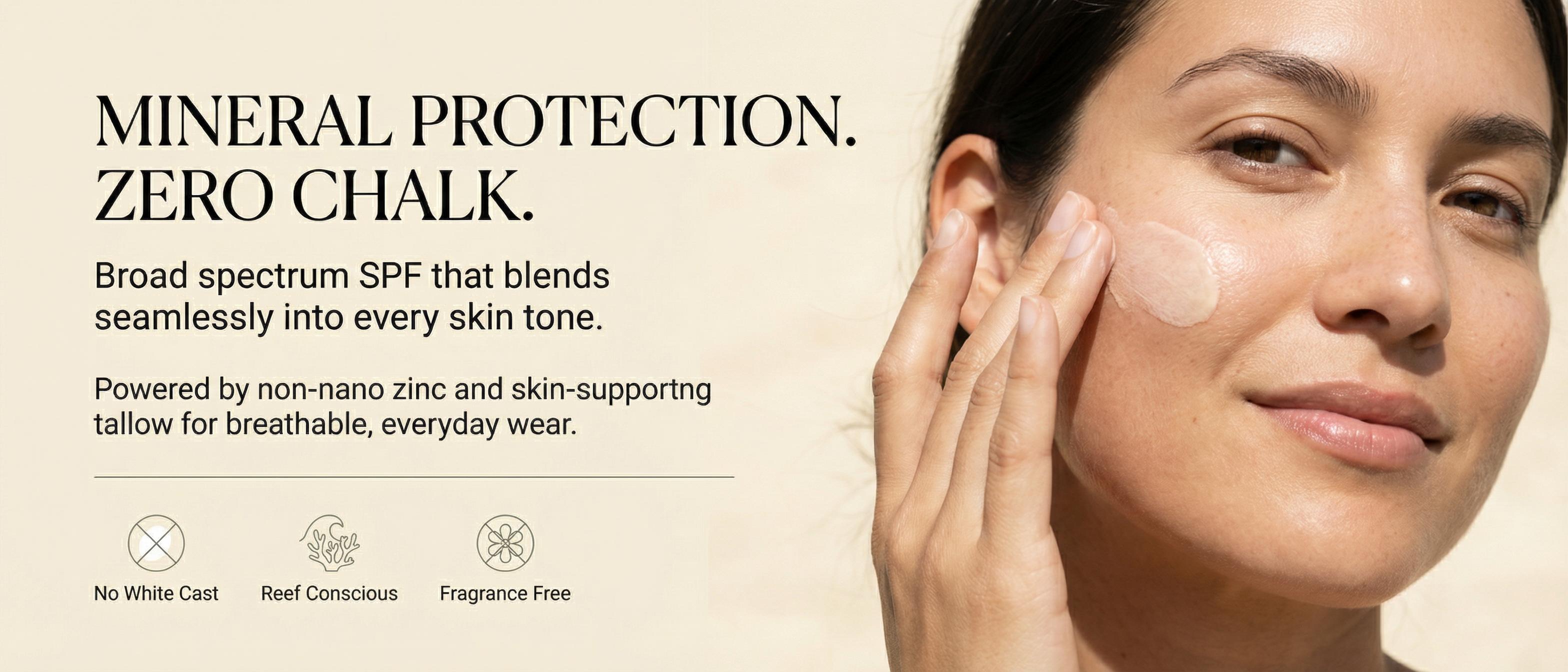 Clean + Kind Tallow Mineral Sunscreen - Lightweight Clean Sun Protection - Non-Nano Zinc Oxide & Raspberry Oil - Reef Safe Organic Daily