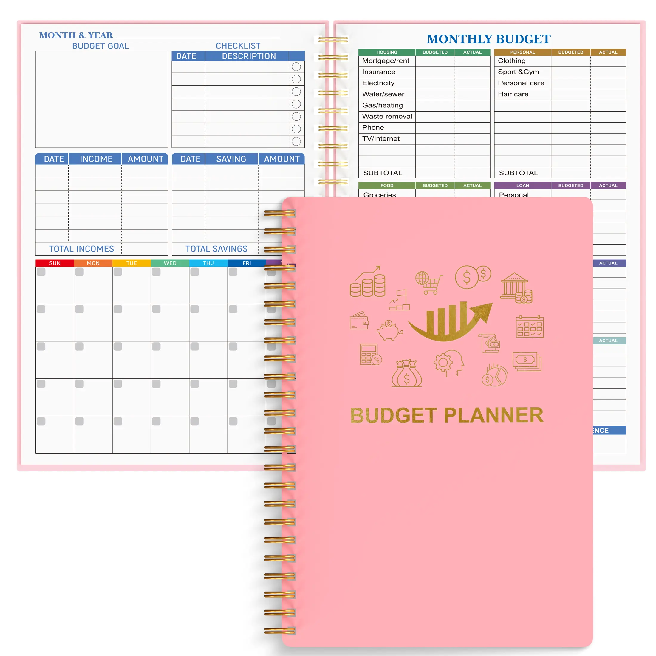 A5 Budget Planner Notebook - Spiral Twin-Wire Bound, 12-Month Plan, 100gsm Paper, Sturdy Cover for Daily Use, Monthly Tracker, Office Organizer, Flexible & Portable Finance Tool for Adults, Aids Strong Financial Habits & Financial Independence, Finance Ch