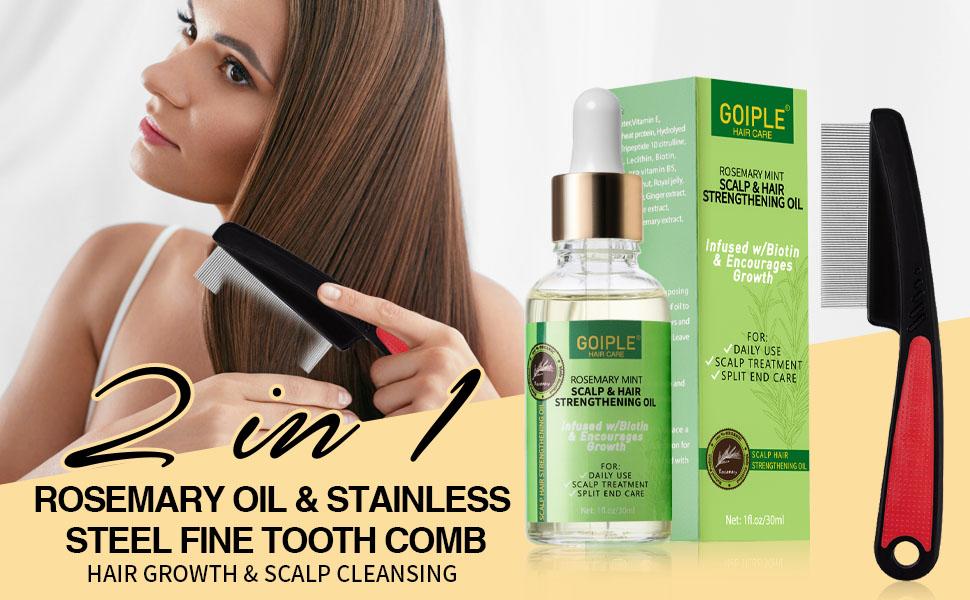 Rosemary Oil for Hair Growth & Dandruff Comb - Stainless Steel Fine Tooth Comb for Split Ends, Dry Scalp & All Hair Types Flakes Boost Shine Rosemary Oil for Hair Growth & Dandruff Comb - Stainless Steel Fine Tooth Comb for Split Ends, Dry Scalp & All Hair Types Flakes Boost Shine