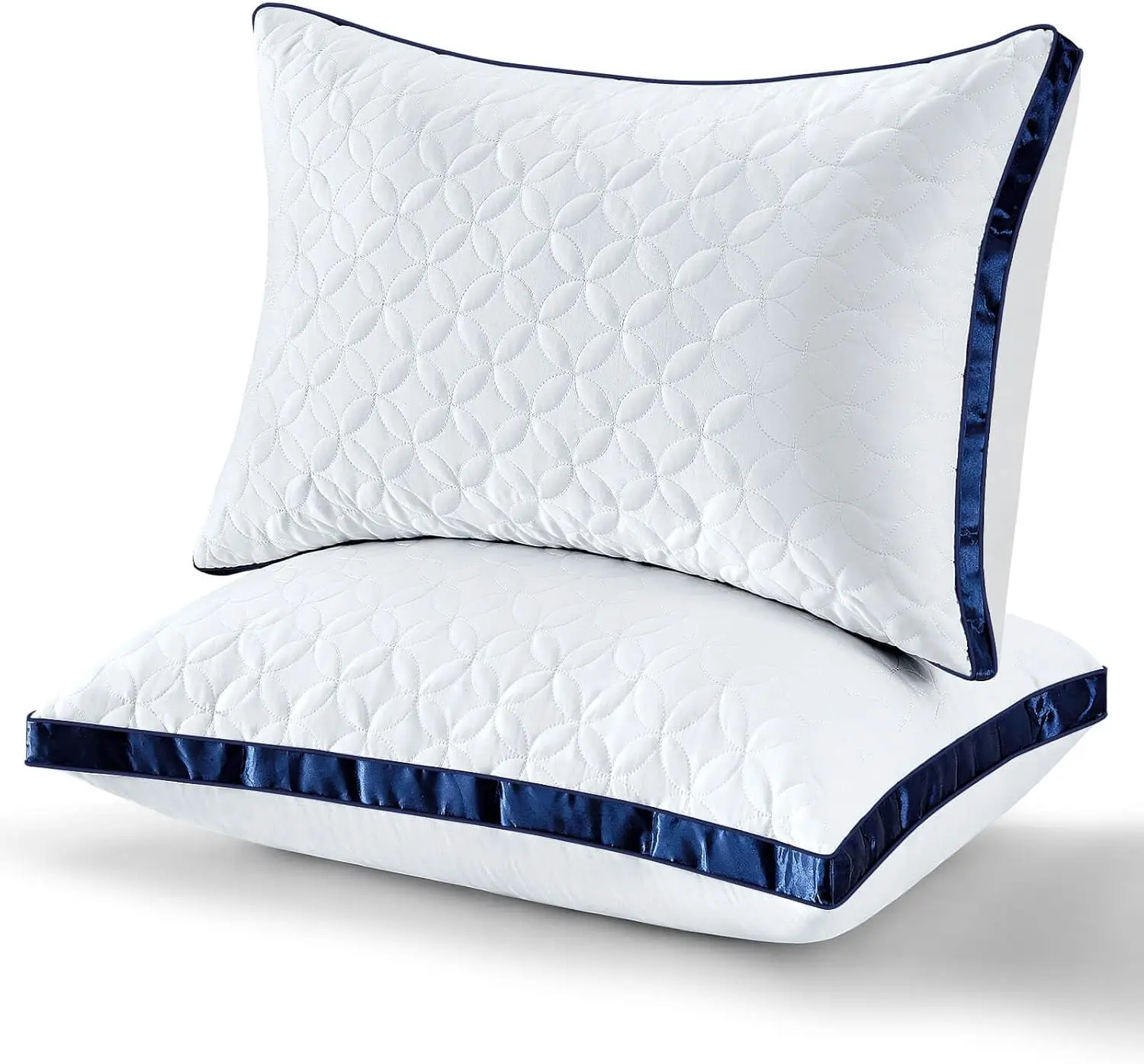 Luxury Hotel Collection Bed Pillow Elegant Navy Blue Satin Gusseted Ultra Soft Breathable Quilted Premium Sleeping Pillows with Stylish Geometric Pattern