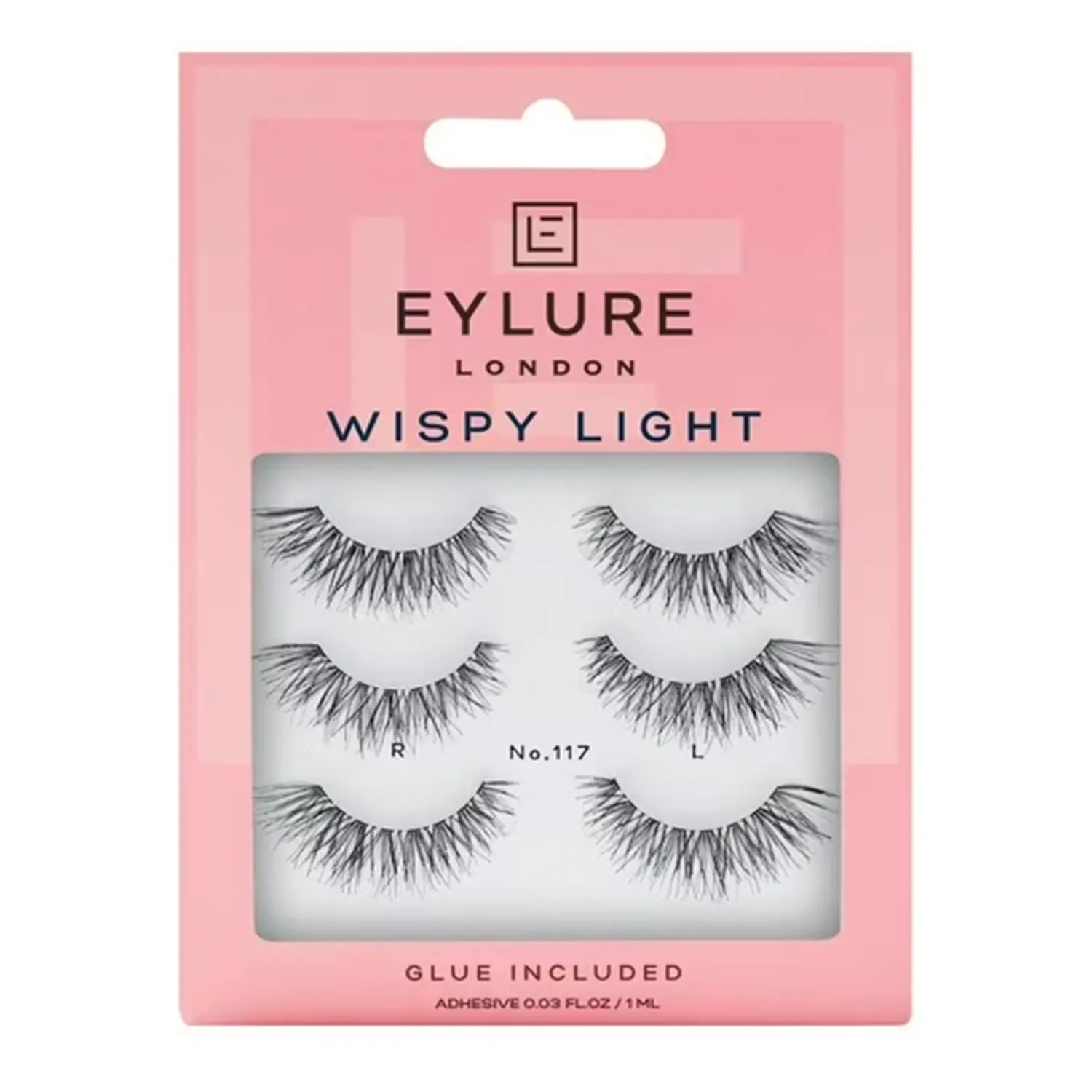 Eylure London Synthetic Fibers Makeup False Lashes - Fluffy, Lightweight, Wispy 3-Pack Set No.117 with Lash Glue