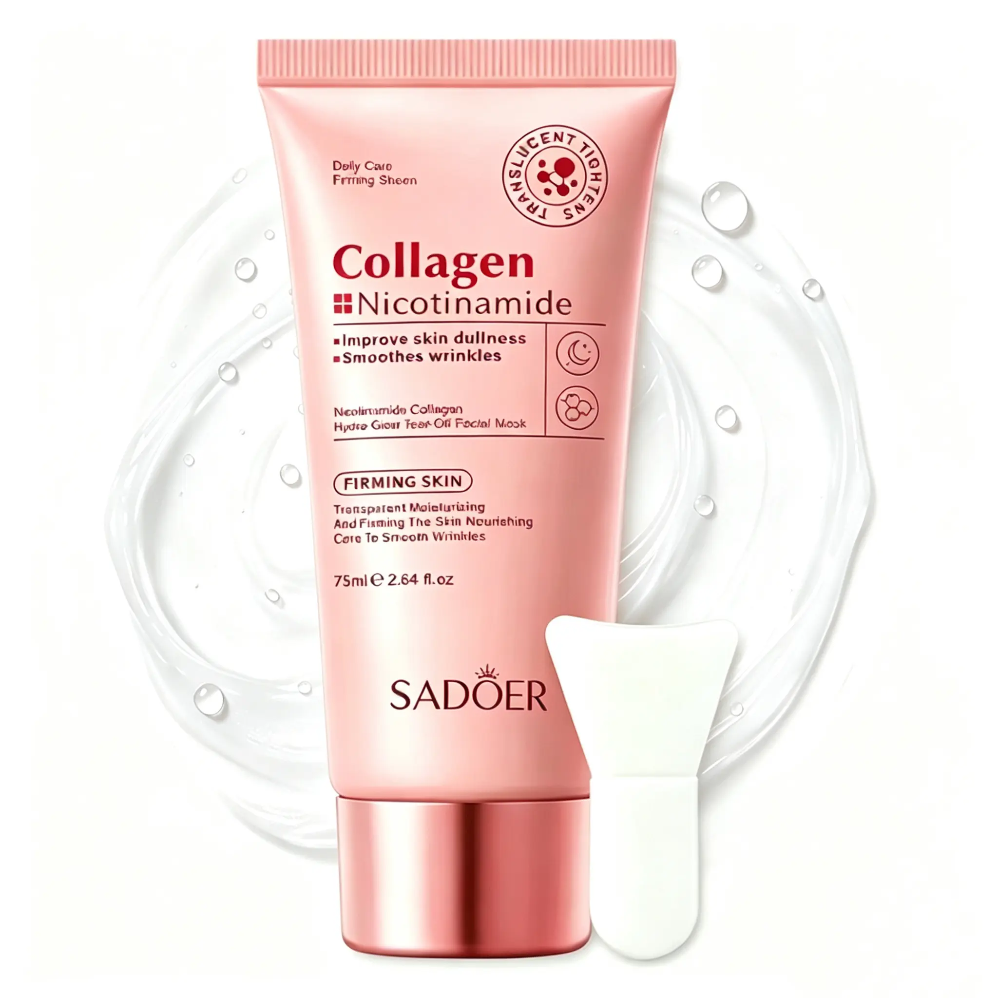 SADOER Collagen Nicotinamide Gentle Peel-off Facial Mask, 75ml, Daily Hydrate, Lock in Moisture, Improve Dullness, Smooth Wrinkles, Firm & Deep Cleanse for All Skin Types, Radiant Skin