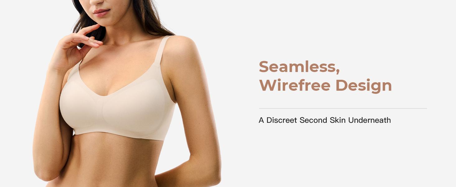 Lehoba Women's Deep V Wireless Push Up Bra Minimalist Supportive Jelly Bra Seamless Comfortable Bras Adjustable Straps & Full Coverage Seamless Everyday Comfort Bralettes with Removable Padding & Replace Padding