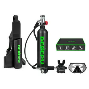 DEDEPU Mini ScubaTank 1L Portable Lungs Air Tank with Snorkel Mask 15-20 Minutes Diving Time Underwater Breathing Gear Backup Air Cylinder for Emergency Rescue Set Scuba Tank Diving Equipment Aluminum Diving Tank Kit