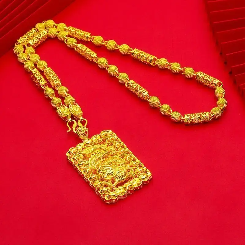 Men's Pendant Necklace with an Elegant Dragon Guanyin Design, Gold Finish Costume Jewelry Accessory for Casual or Formal Wear, Meaningful Gift, Costume Jewelry Necklace, Elegant Necklace