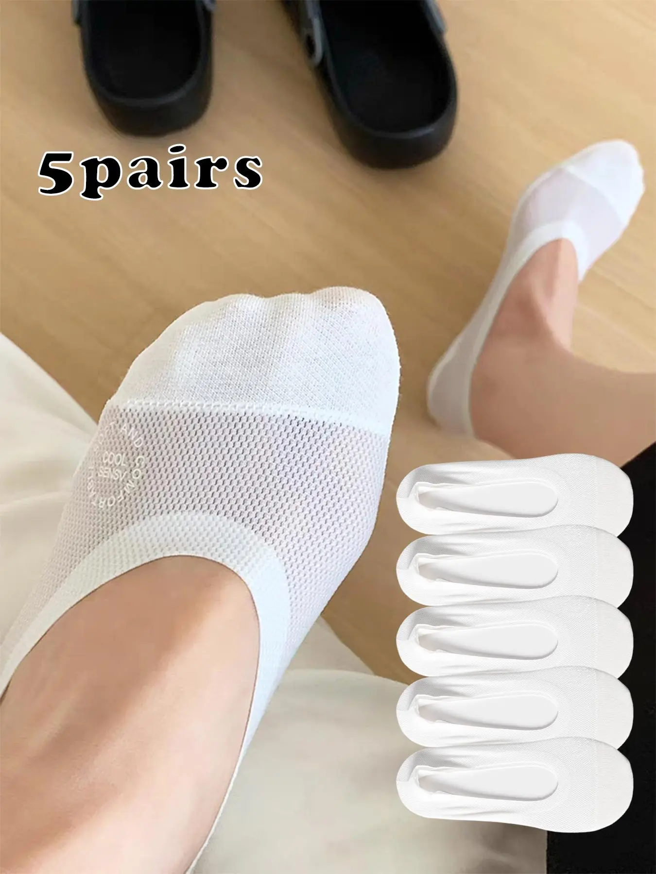 Women's Solid Color No Show Summer Socks, Breathable Mesh Knit Socks with Silicone Grip, Non Slip Socks, Perfect Gift for Daily Wear & Family