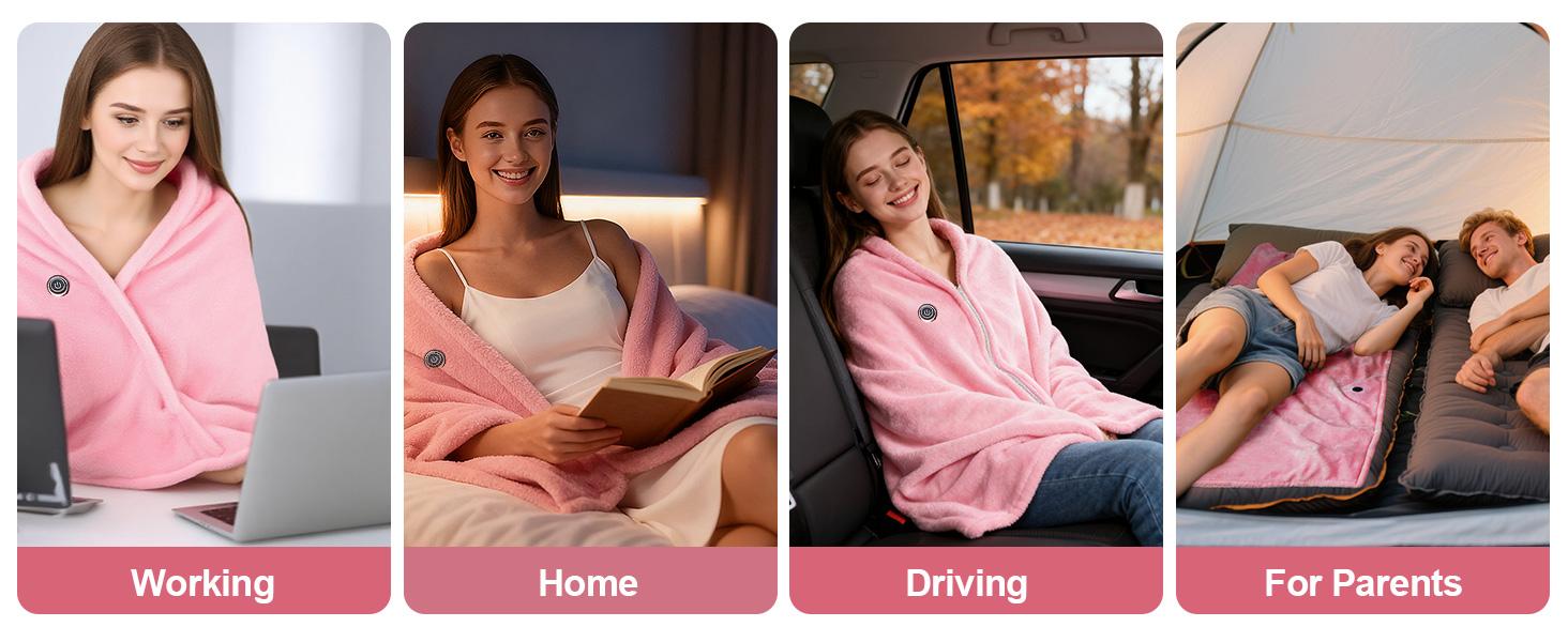 Portable USB Heated Blanket with 20000mAh Battery: 63"x33.5" Wearable Electric Shawl, 15s Fast Heating, 3-Temp levels & Machine Washable Velvet for Camping, Overlanding & Office - Mother's Day & Birthday Gift