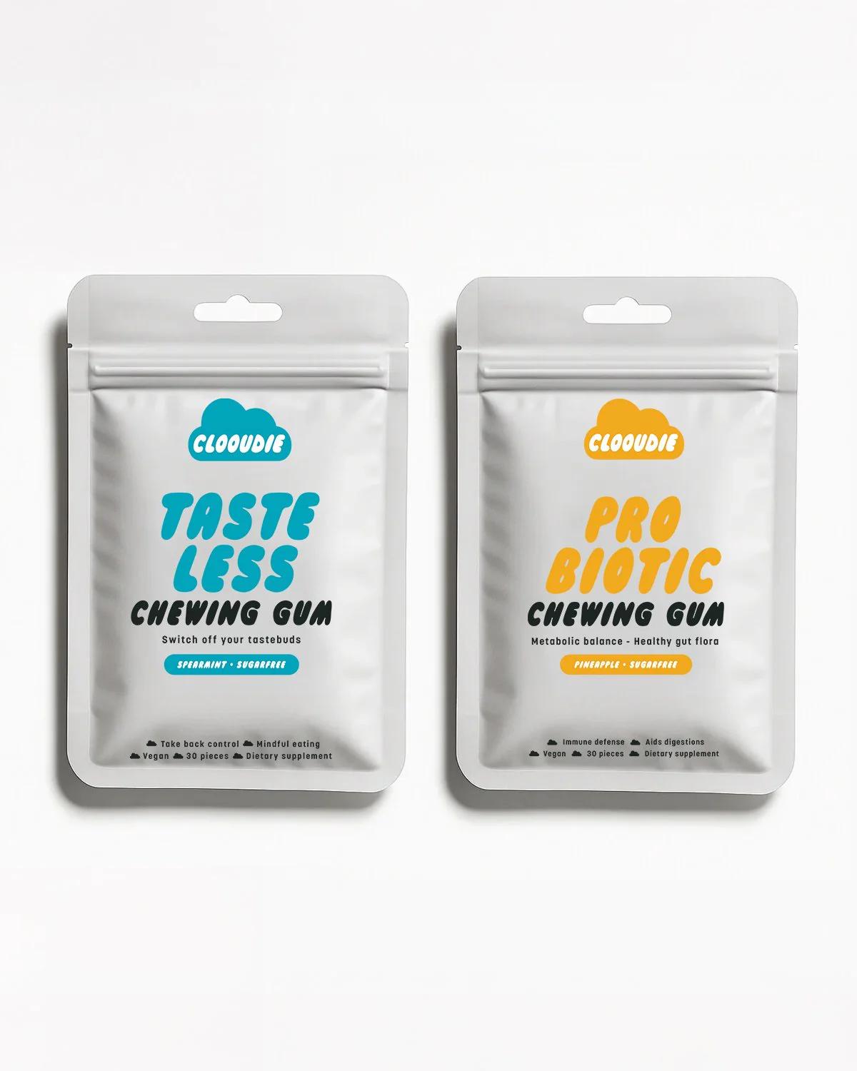 Clooudie Gut Health Kit: Tastless Chewing Gum + Probiotic Chewing Gum, Support Gut & Digestive Wellness, Reduce Sweet Signal, Help With Eating Healthy, Clinically Tested, Vegan, Non-GMO & Sugar-Free