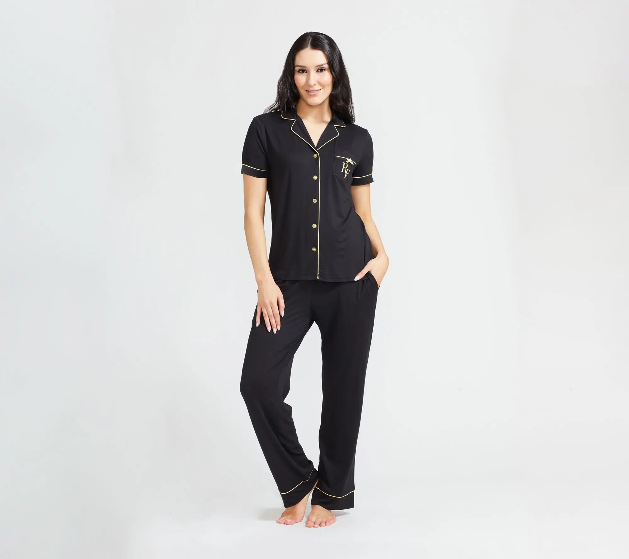 Randy Fenoli Sleepwear Yummy Short Sleeve Pajama Set with Satin Piping