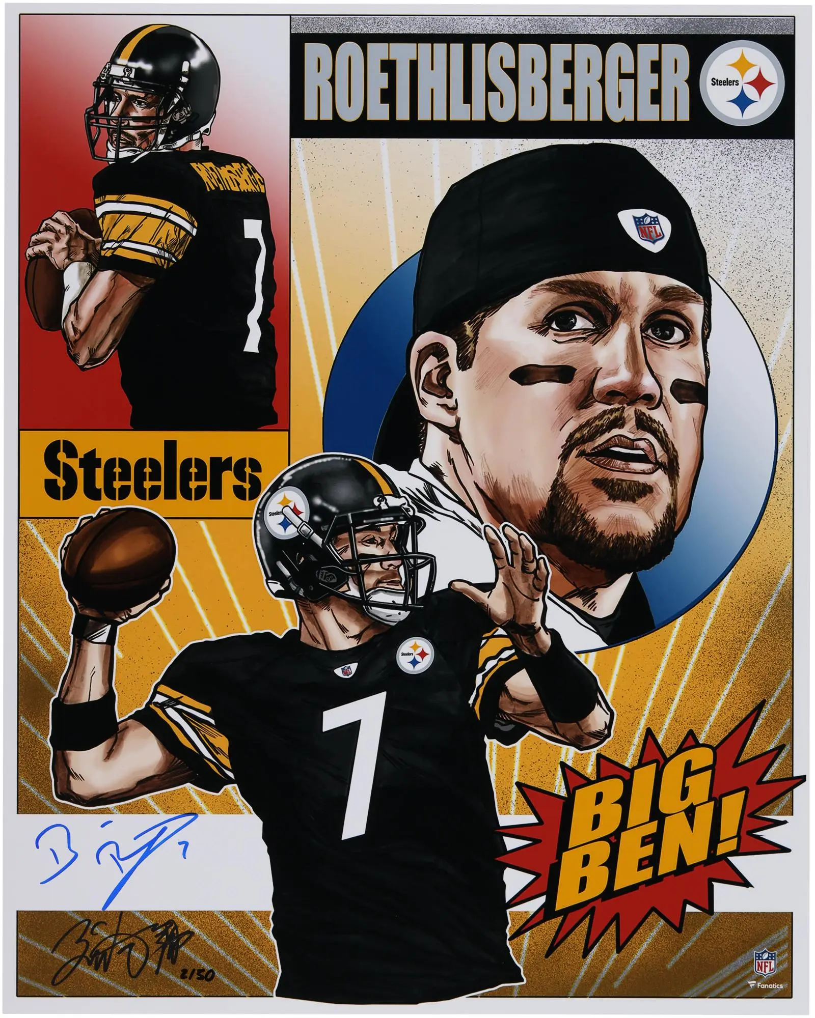 Ben Roethlisberger Pittsburgh Steelers Autographed 16" x 20" Photo Print - Art by Brian Kong - Limited Edition of 50 - Fanatics Authentic Certified