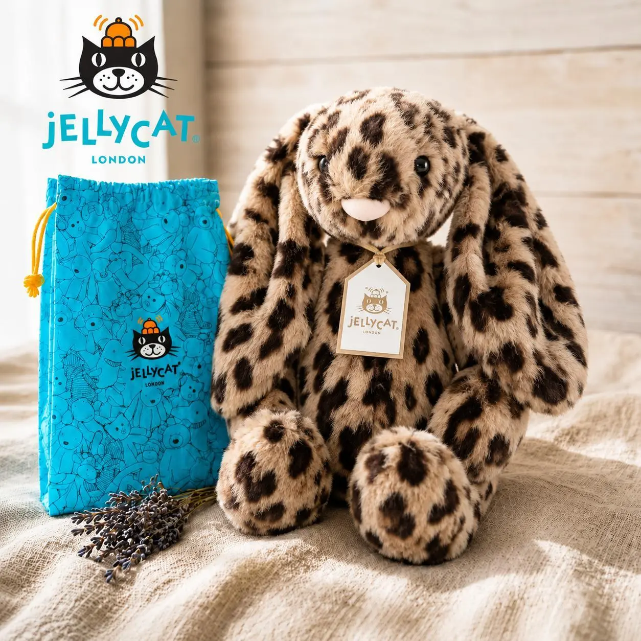 Leopard Print Bunny Plush, Soft Long-Eared Rabbit Stuffed Animal, Cute Cuddly Toy for Kids, Girls & Gifts