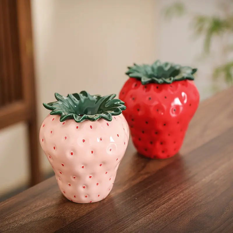 Nordic Style Fruit Shape Ceramic Ashtray for Home Living Room Decor - Elegant Metal Accessories, Built-In Organizer, Document Holder Tube, Foldable Lighter, Pink & Red Daily Room Decor Options