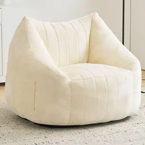 Rhevoy Modern Giant Bean Bag Chair for Adults, Oversized Plush Fluffy Filled Bean Bag Floor Sofa with Ergonomic Backrest for Living Room, Bedroom, Beige