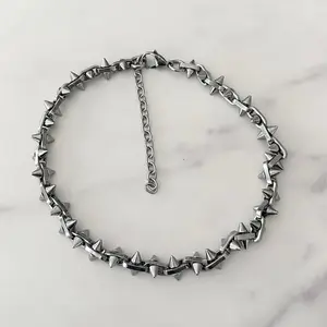 Spiked Luxe Stainless Steel Spike Necklace O-Ring Chain Choker Punk Grunge Y2K Streetwear Jewelry for Men Women Statement Fit