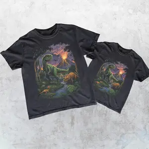 Vintage Jurassic Dinosaur 90s Graphic T-Shirt, T-Rex & Triceratops Shirt, Dino Top Nostalgia Nature Gift Youth and Adult Sizes, Father Son Matching