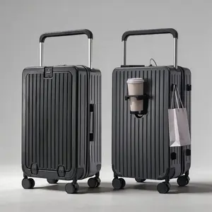 【MY】Multifunctional Suitcase  | Wide durable luggage case with a hard shell and front-opening design, featuring a USB charging port, omnidirectional wheels, and a cup holder for back-to-school season, travel, and business trips - MY6608 tiktokshopspringgl