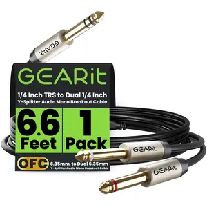 1/4-inch TRS Stereo to Dual 1/4-inch Y-Splitter Audio Mono Breakout Cable, Black 1/4-inch TRS Stereo to Dual 1/4-inch Y-Splitter Audio Mono Breakout Cable, Black