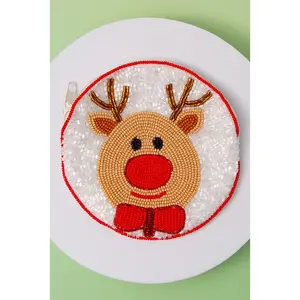 Ginger Holiday Christmas Reindeer Seed Beaded Coin Bag